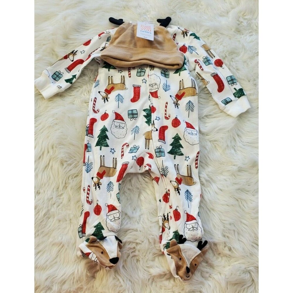 NWT Baby Holiday Sleep N' Play w/Hat Carters Just One You Reindeer White  - 6M